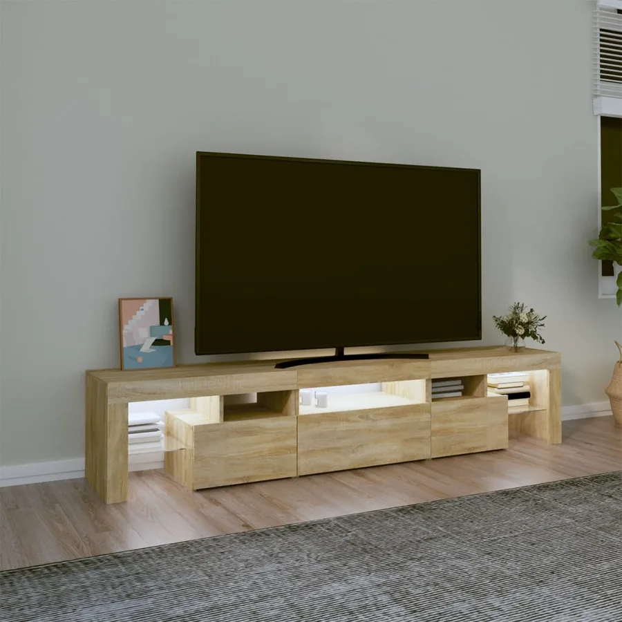 Meuble TV avec lumières LED Chêne sonoma 200x36,5x40 cm - 3