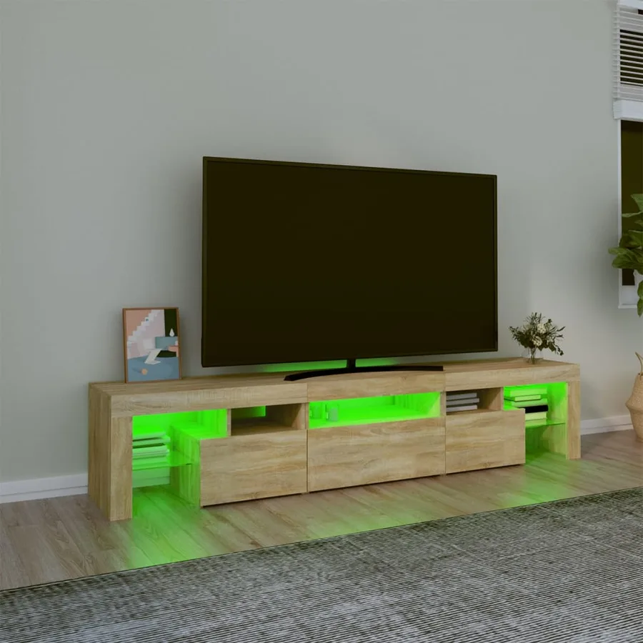 Meuble TV avec lumières LED Chêne sonoma 200x36,5x40 cm - 4