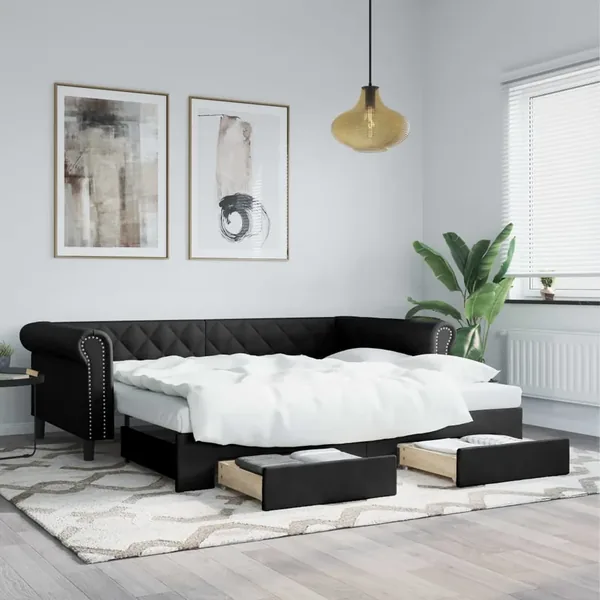 Lit de jour avec gigogne et tiroirs sans matelas noir 90x200 cm