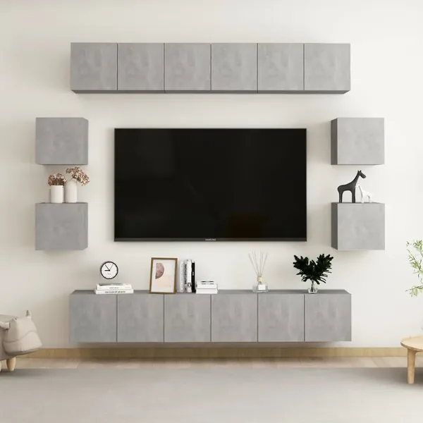 Ensemble de meubles TV 10 pcs Gris béton Bois d'ingénierie