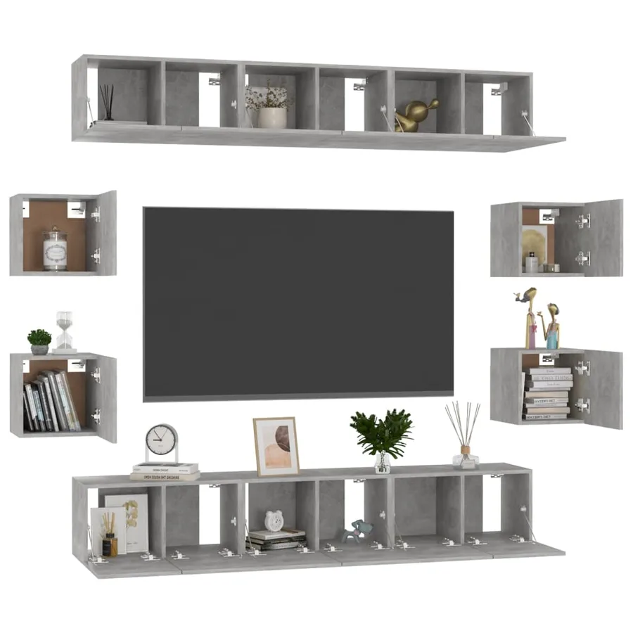 Ensemble de meubles TV 10 pcs Gris béton Bois d'ingénierie - 6