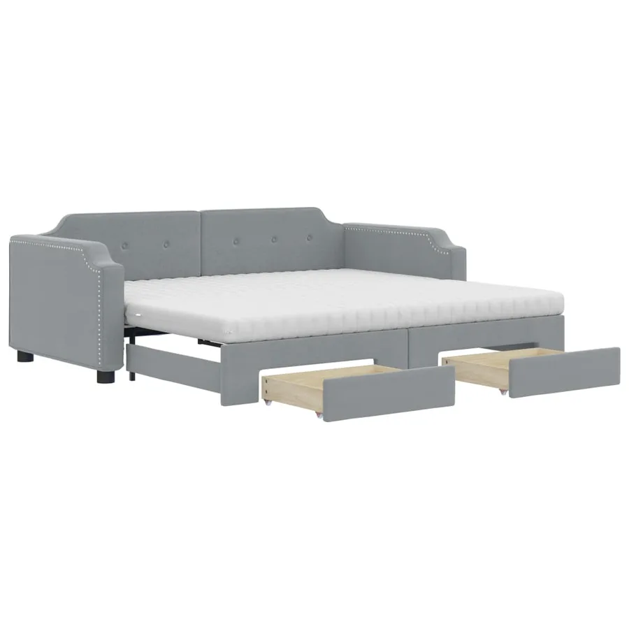 Lit de jour avec gigogne et tiroirs gris clair 90x200 cm tissu - 2