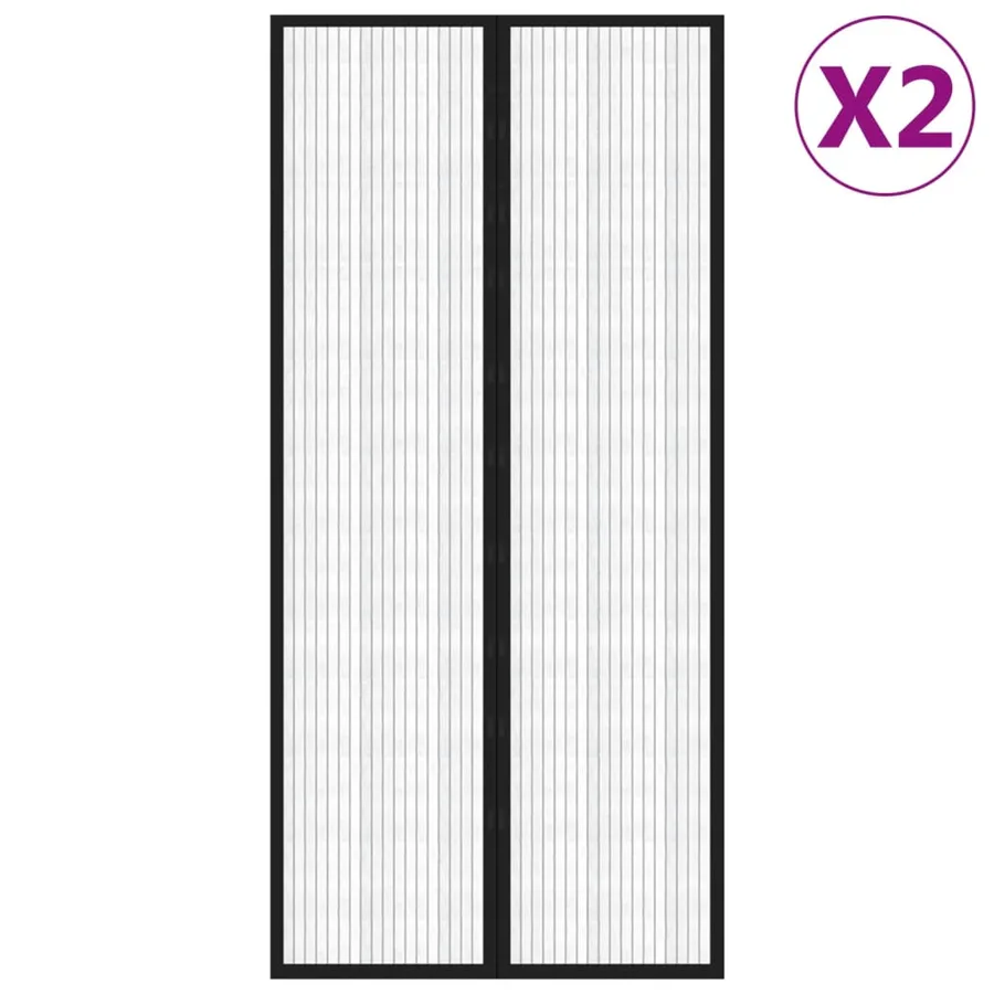 Rideaux de porte anti-insectes 2 pcs et aimants noir 220x110 cm - 2