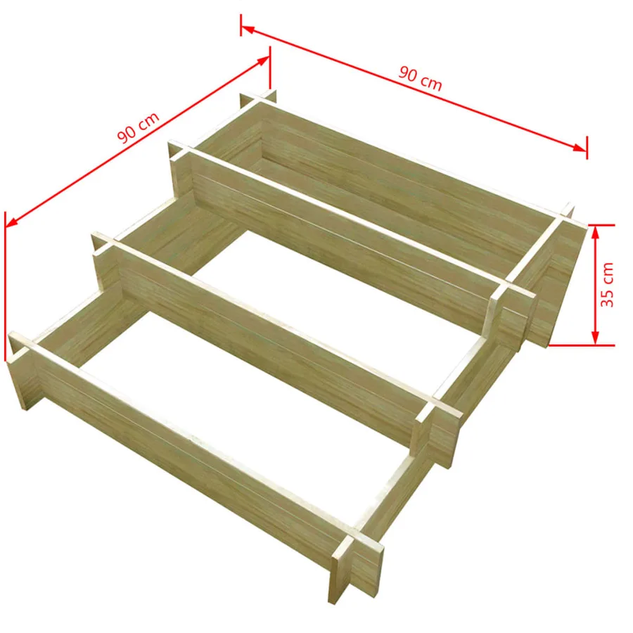 Jardinière à 3 niveaux 90 x 90 x 35 cm Bois imprégné - 4