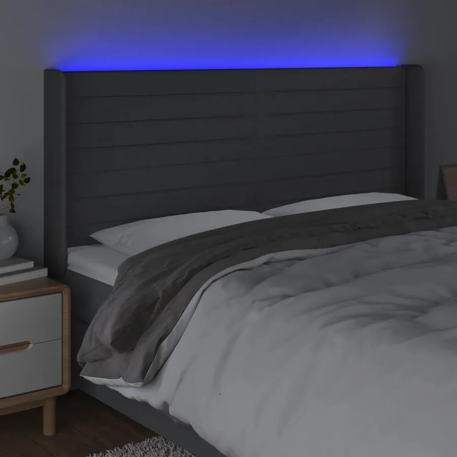 Tête de lit à LED Gris foncé 163x16x118/128 cm Tissu - 4
