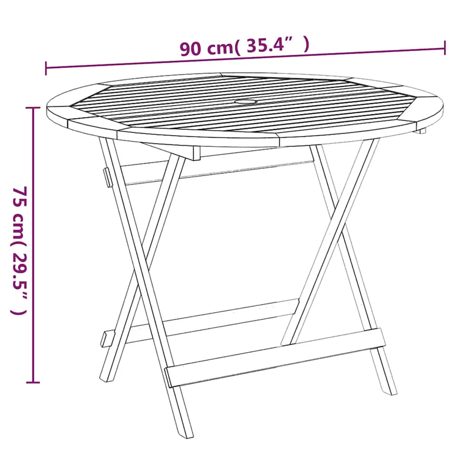 Table pliable de jardin Ø 90x75 cm Bois d'acacia solide - 7
