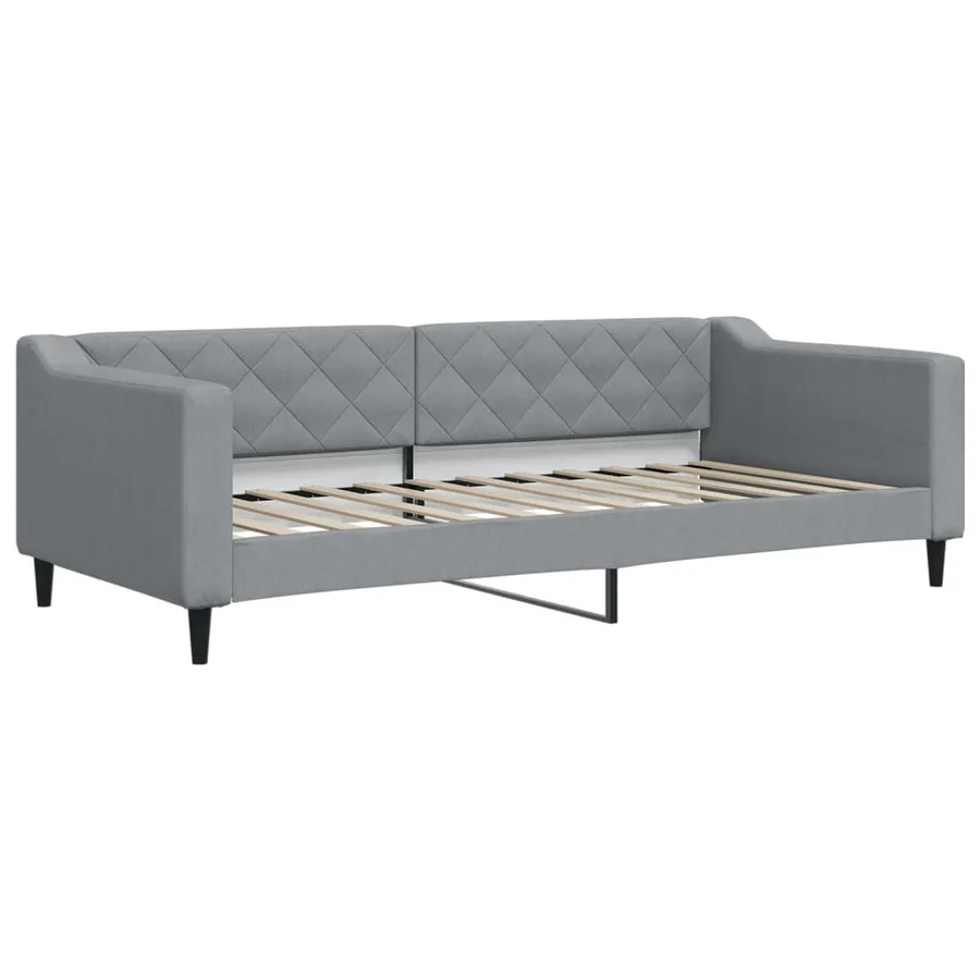 Lit de jour avec gigogne et tiroirs gris clair 90x200 cm tissu - 4