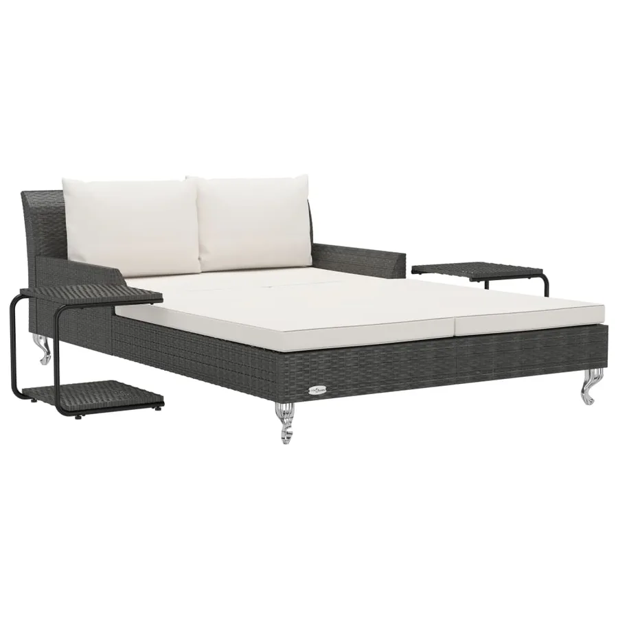 Chaise longue à 2 places avec coussins Résine tressée Noir - 2