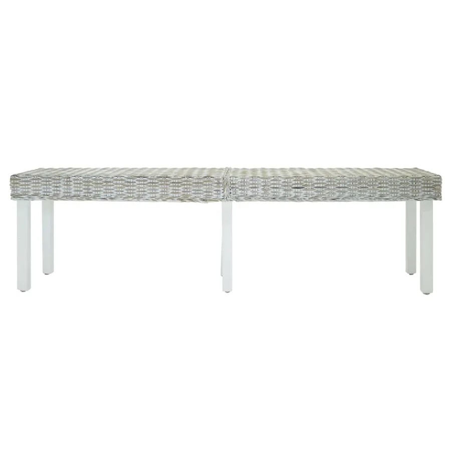 Banc Blanc 160x35x45 cm Rotin kubu naturel et acajou solide - 2