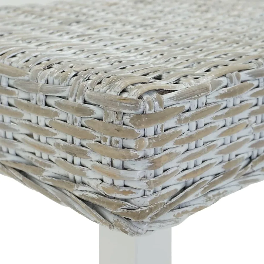 Banc Blanc 160x35x45 cm Rotin kubu naturel et acajou solide - 4