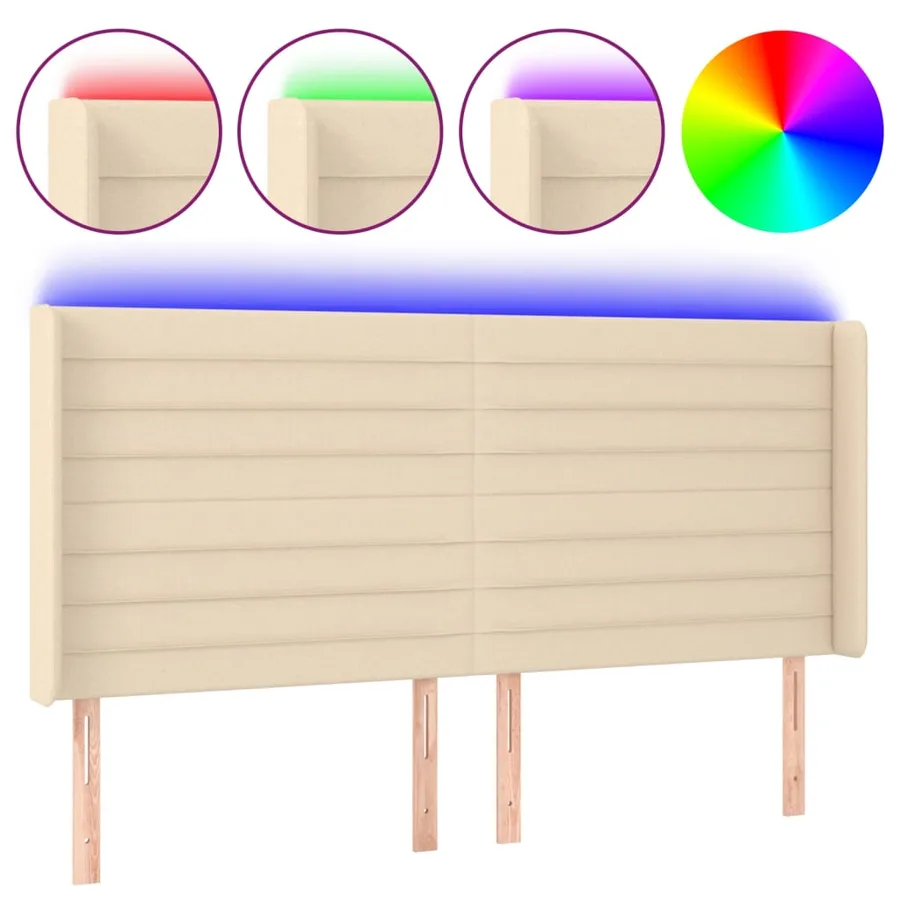 Tête de lit à LED Crème 183x16x118/128 cm Tissu - 2
