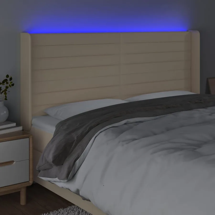 Tête de lit à LED Crème 183x16x118/128 cm Tissu - 4