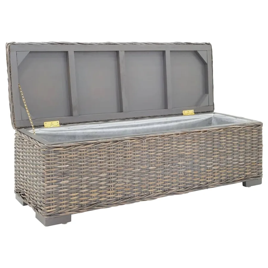 Boîte de rangement Gris 110 cm Rotin kubu naturel et acajou - 4