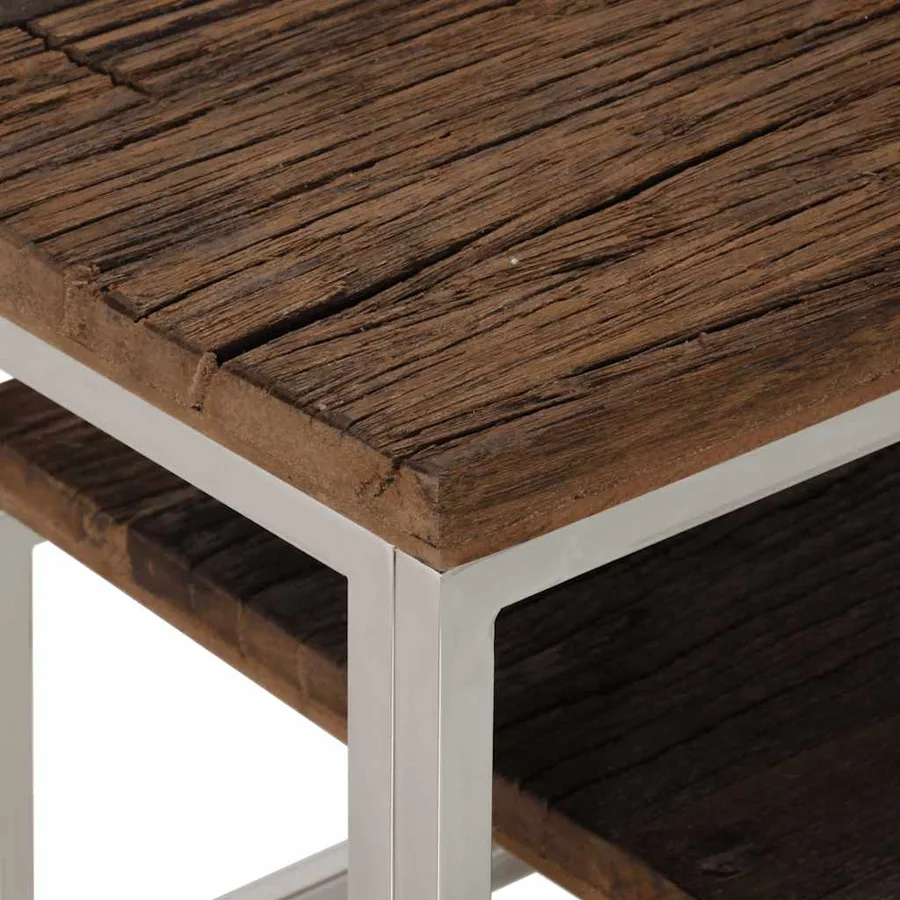 Table console argenté inox et bois de mélèze massif - 5