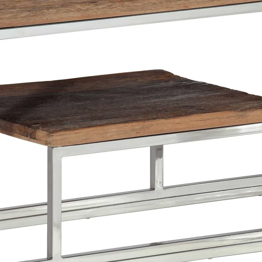 Table console argenté inox et bois de mélèze massif - 7