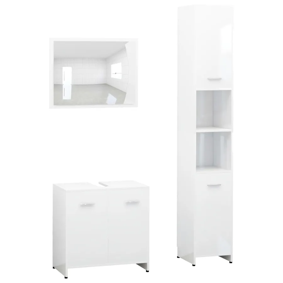 Ensemble de meubles de bain 3 pcs Blanc Bois d'ingénierie - 2