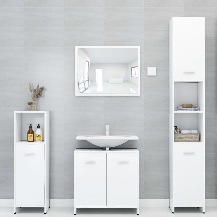 Ensemble de meubles de bain 3 pcs Blanc Bois d'ingénierie - 3