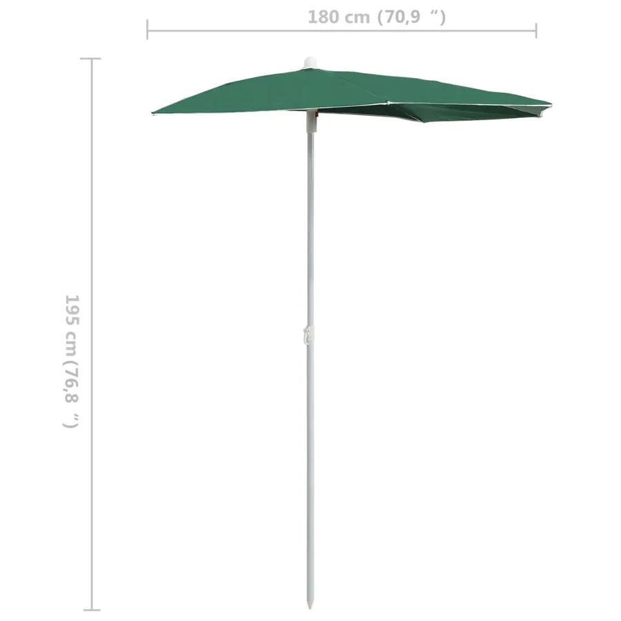 Demi-parasol de jardin avec mât 180x90 cm vert - 8