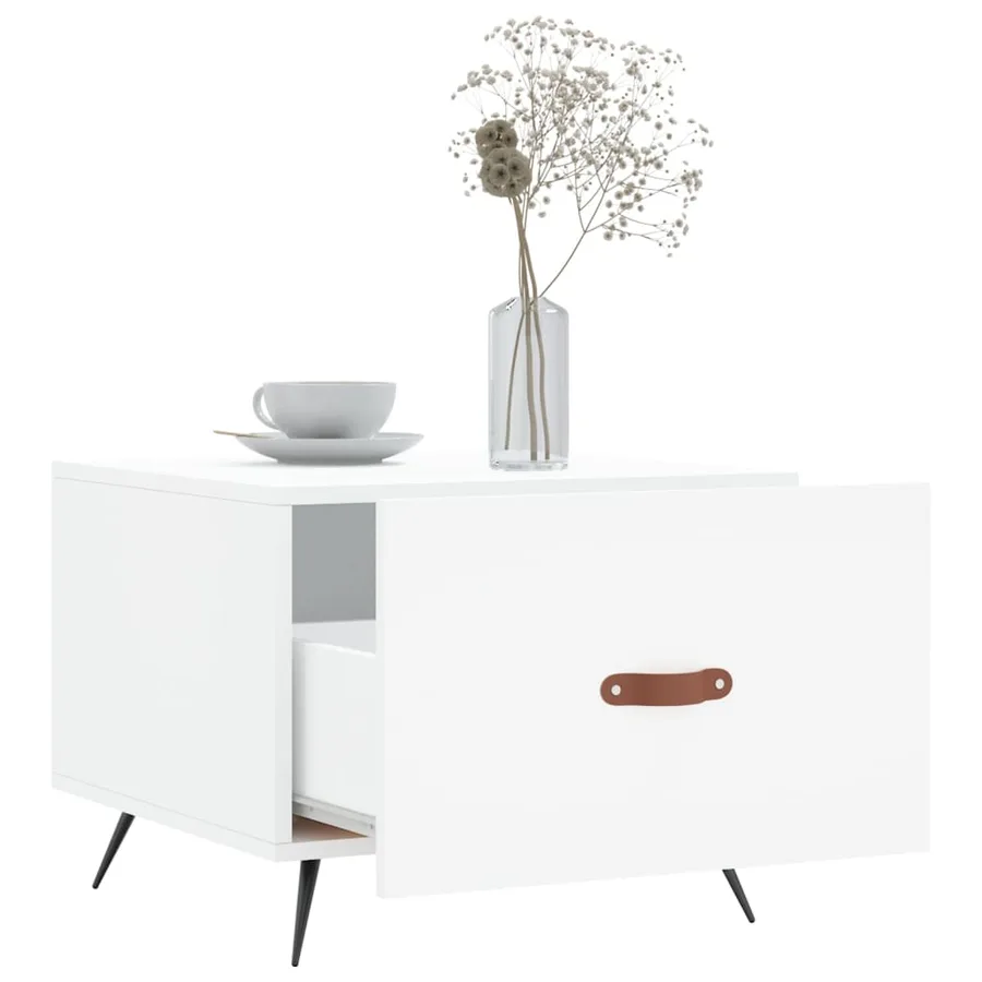 Table basse blanc 50x50x40 cm bois d'ingénierie - 4