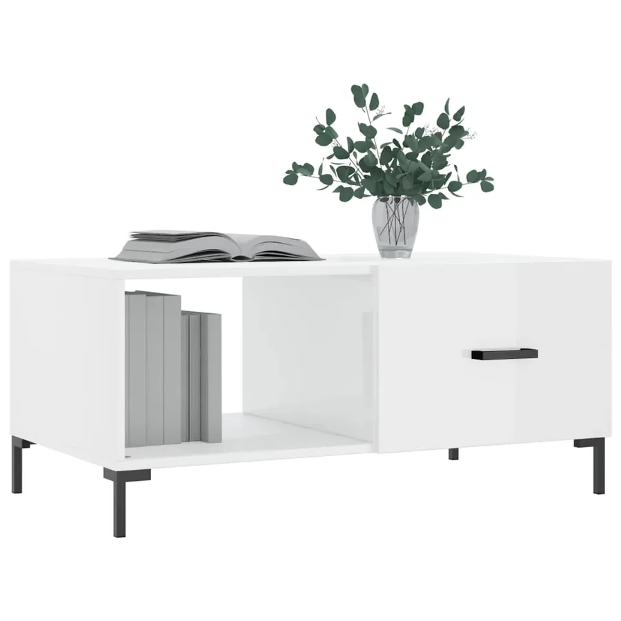 Table basse Blanc brillant 90x50x40 cm Bois d'ingénierie - 3