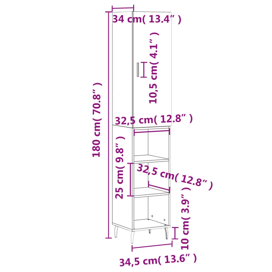 Buffet haut Chêne fumé 34,5x34x180 cm Bois d'ingénierie - 13