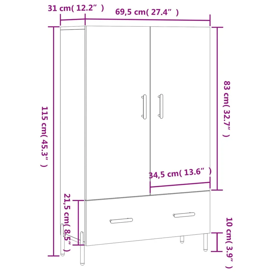 Buffet haut blanc 69,5x31x115 cm bois d'ingénierie - 13
