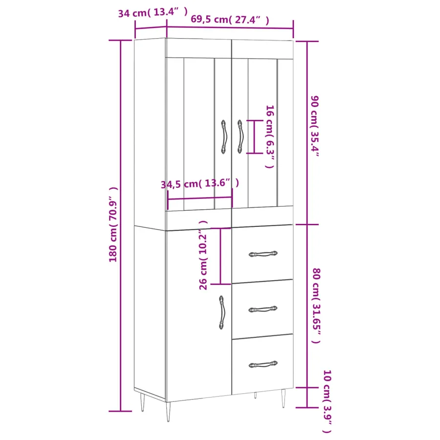 Buffet haut Chêne marron 69,5x34x180 cm Bois d'ingénierie - 14
