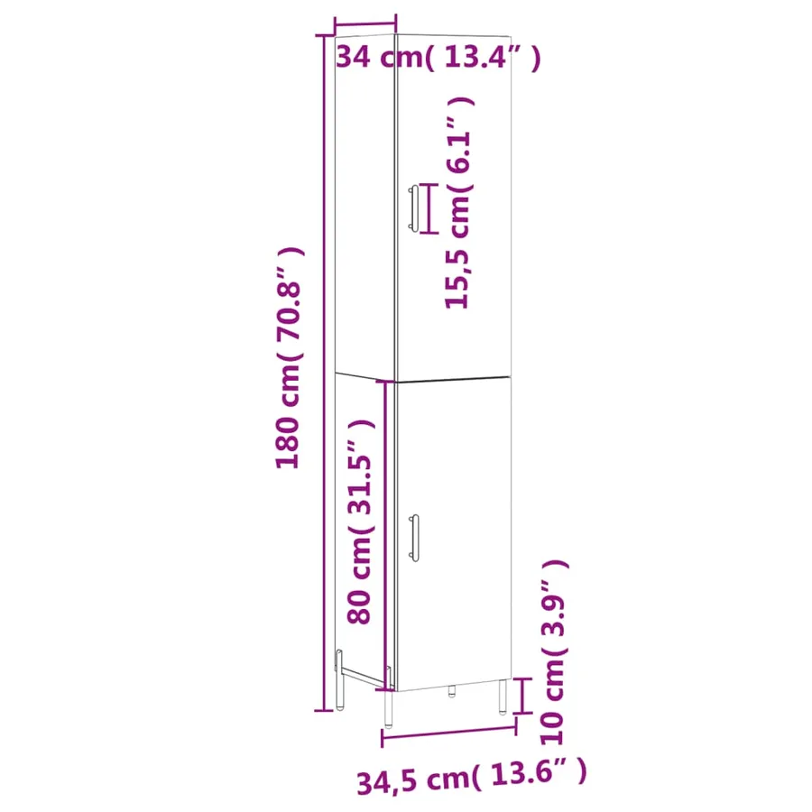 Buffet haut Sonoma gris 34,5x34x180 cm Bois d'ingénierie - 13