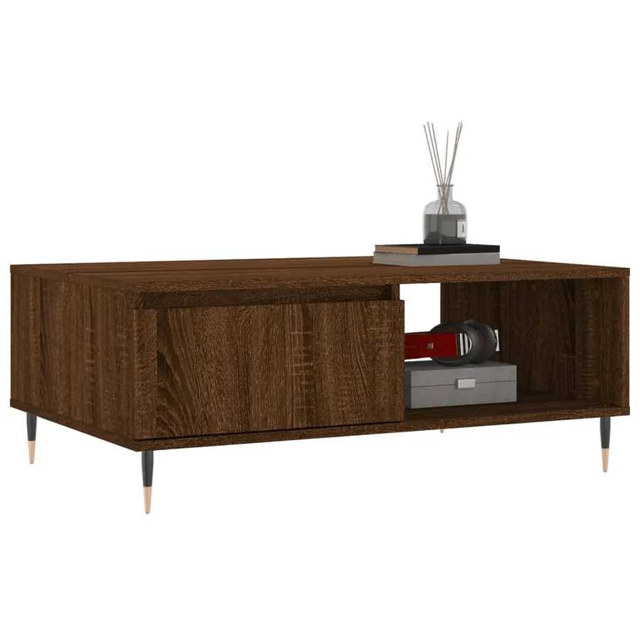 Table basse chêne marron 90x60x35 cm bois d'ingénierie - 3