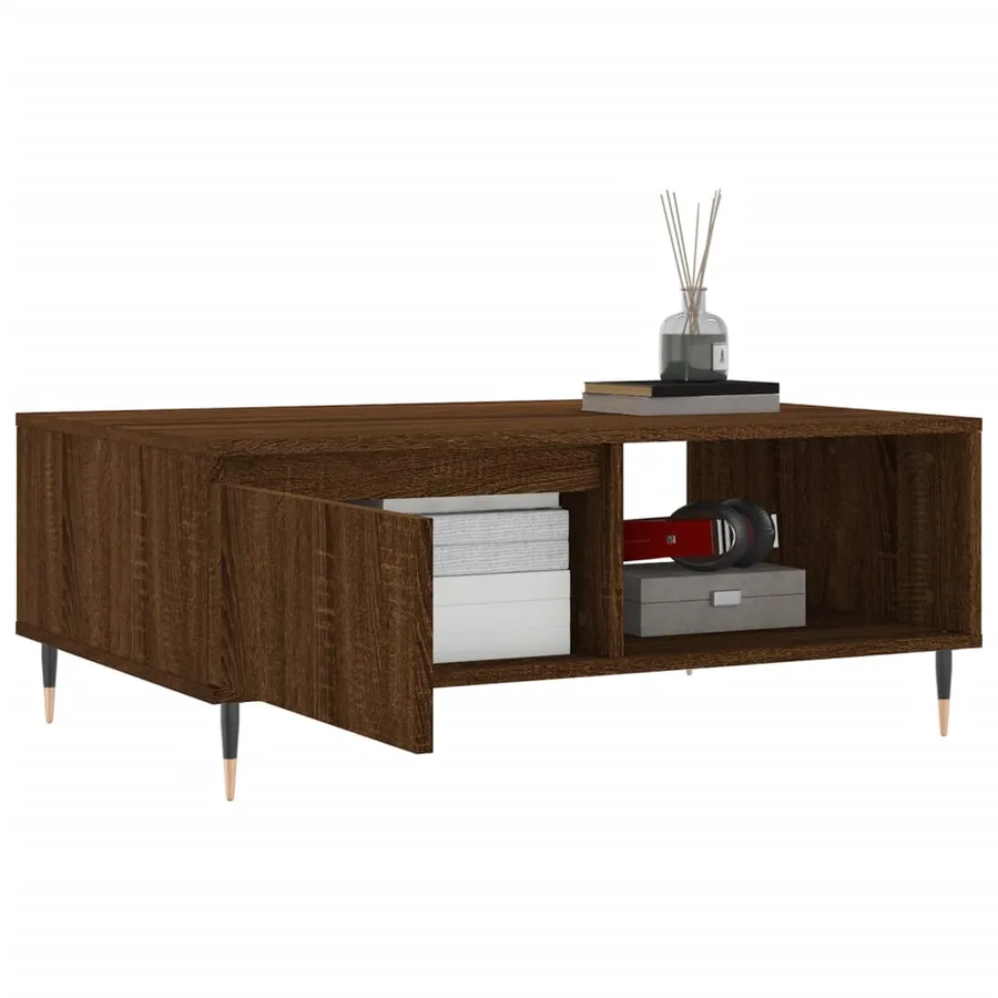 Table basse chêne marron 90x60x35 cm bois d'ingénierie - 4