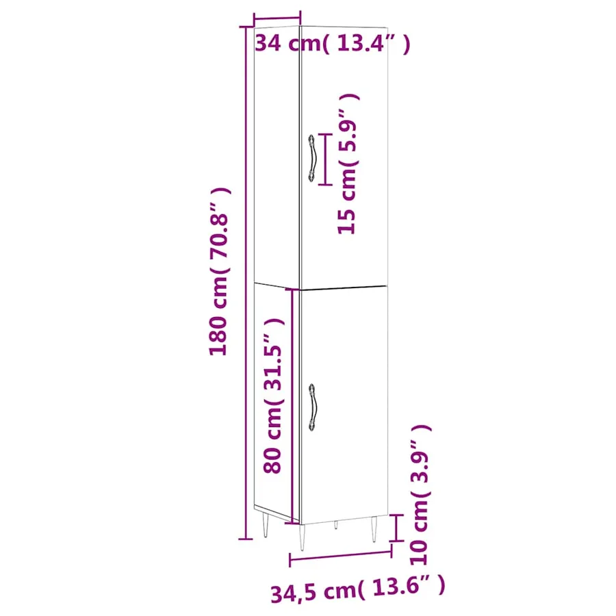 Buffet haut Gris béton 34,5x34x180 cm Bois d'ingénierie - 13