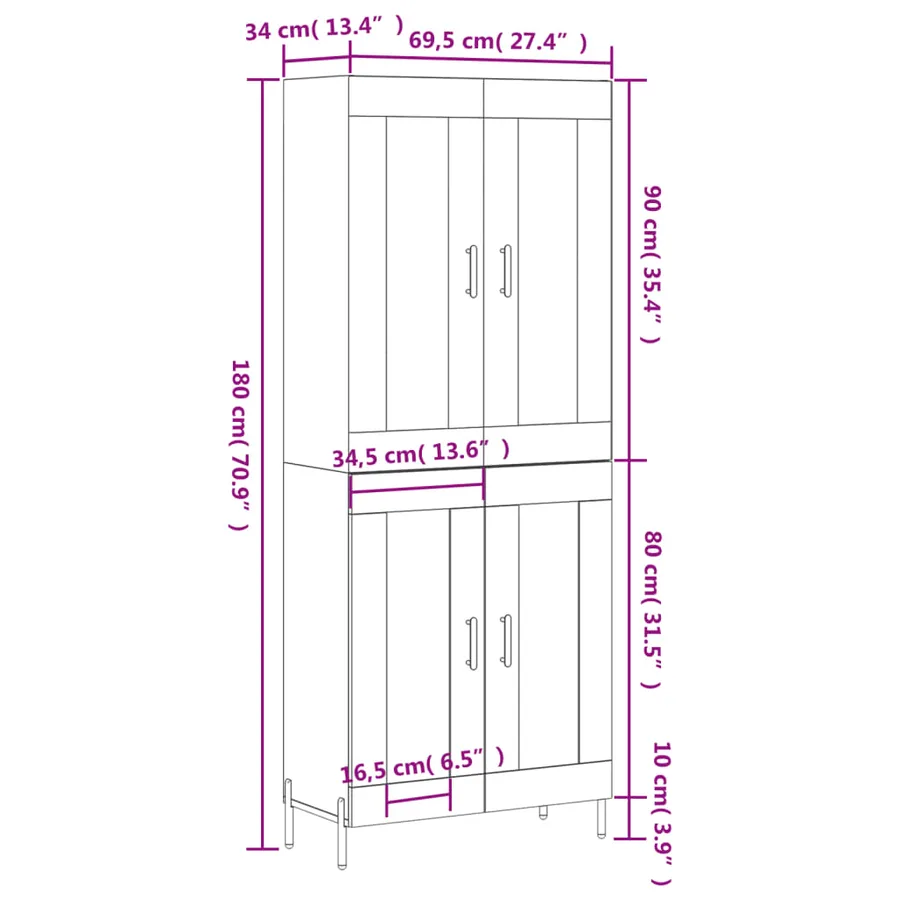 Buffet haut Blanc 69,5x34x180 cm Bois d'ingénierie - 13