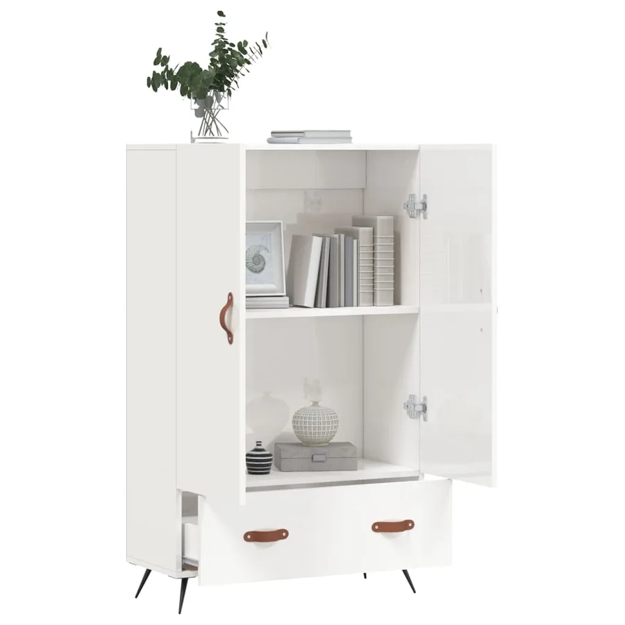 Buffet haut blanc brillant 69,5x31x115 cm bois d'ingénierie - 3