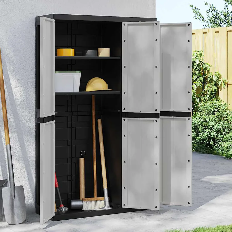 Armoire de rangement d'extérieur gris et noir 97x37x165 cm PP