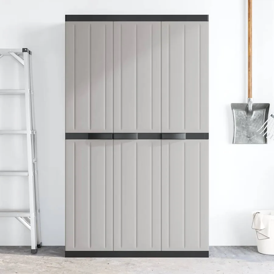 Armoire de rangement d'extérieur gris et noir 97x37x165 cm PP - 3