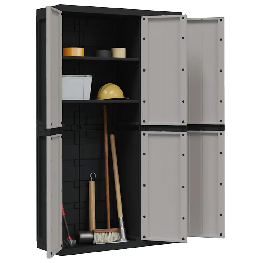Armoire de rangement d'extérieur gris et noir 97x37x165 cm PP - 4