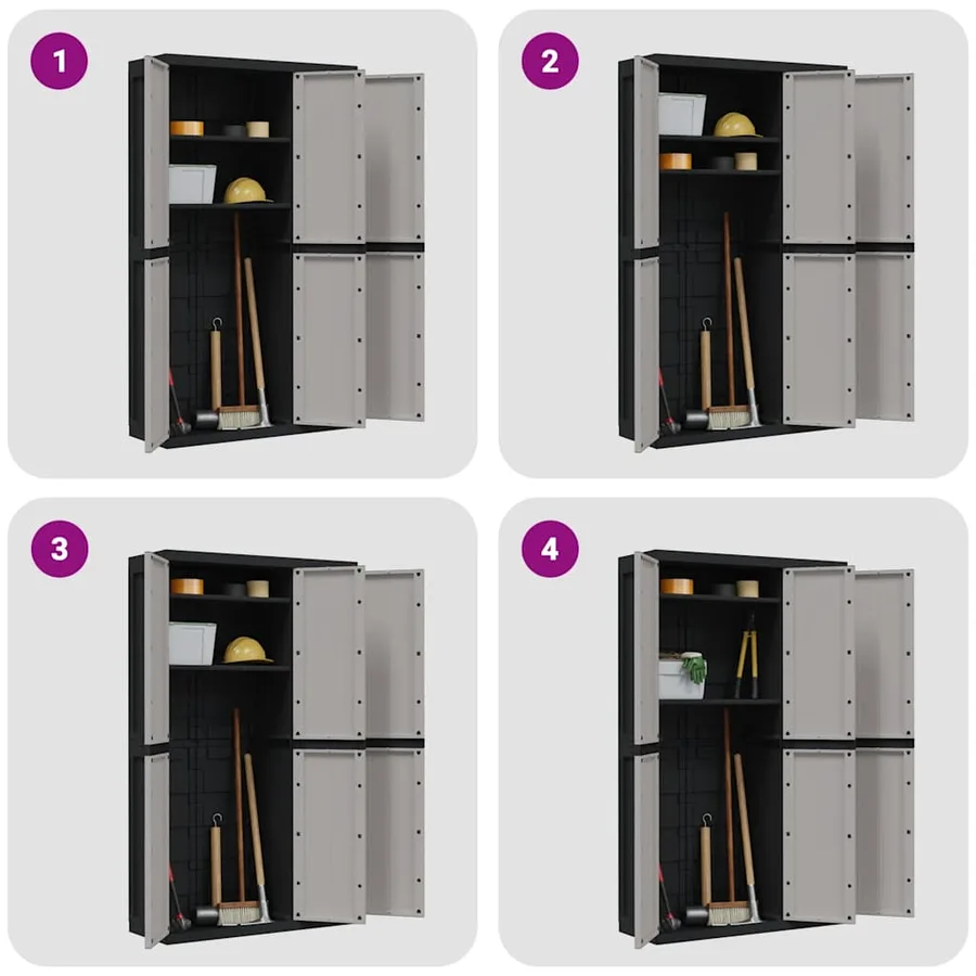 Armoire de rangement d'extérieur gris et noir 97x37x165 cm PP - 9