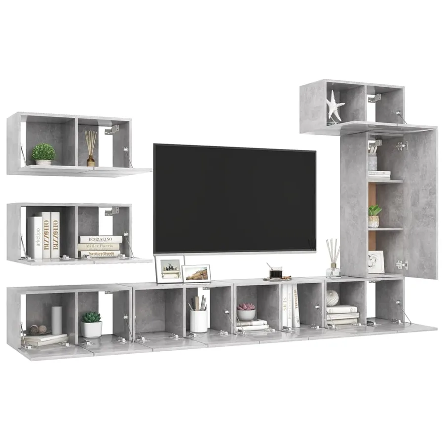 Ensemble de meubles TV 8 pcs Gris béton Bois d'ingénierie - 3