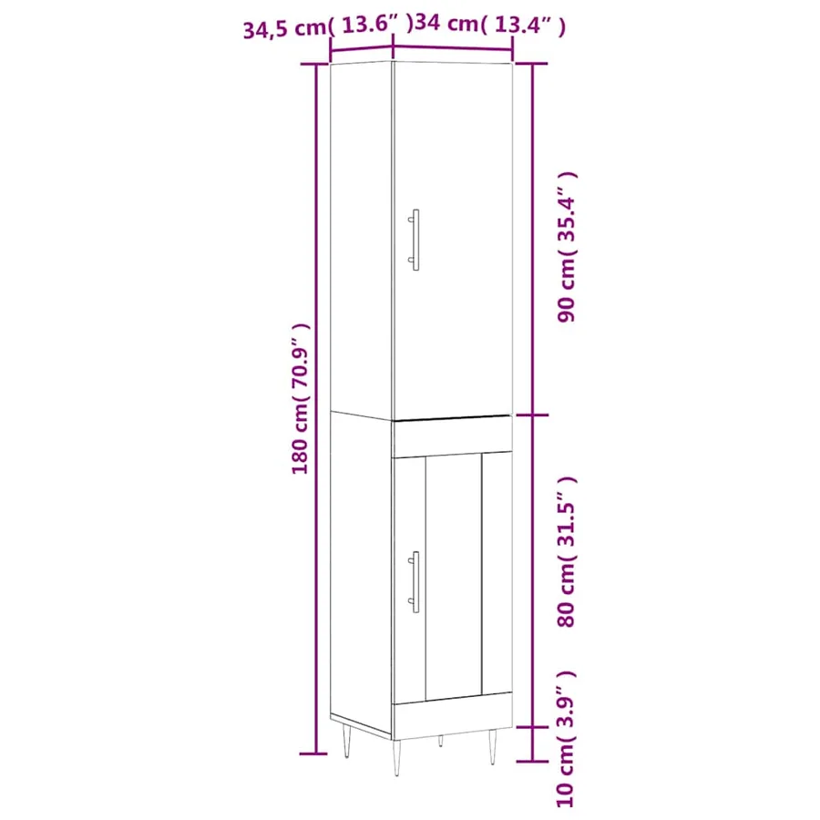 Buffet haut Chêne fumé 34,5x34x180 cm Bois d'ingénierie - 13