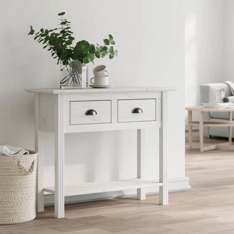 Table console BODO blanc 91x35x74 cm bois de pin massif