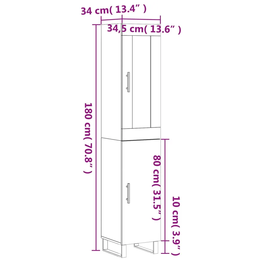Buffet haut Gris béton 34,5x34x180 cm Bois d'ingénierie - 13