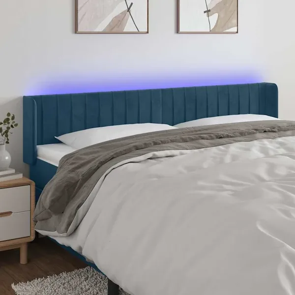 Tête de lit à LED Bleu foncé 163x16x78/88 cm Velours