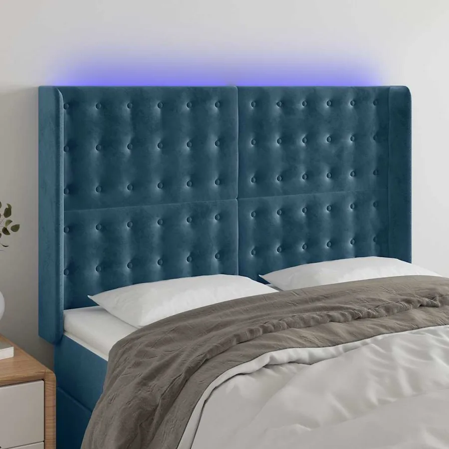 Tête de lit à LED Bleu foncé 147x16x118/128 cm Velours