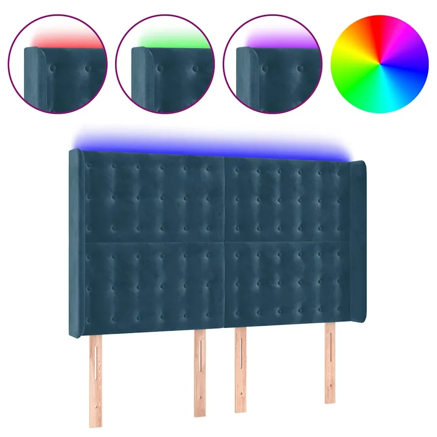 Tête de lit à LED Bleu foncé 147x16x118/128 cm Velours - 2