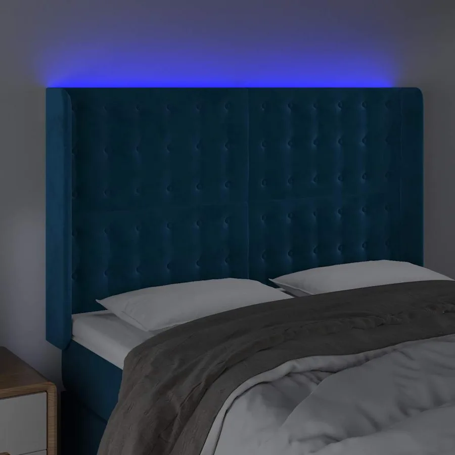Tête de lit à LED Bleu foncé 147x16x118/128 cm Velours - 4