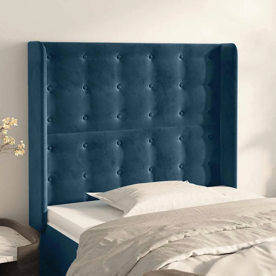 Tête de lit avec oreilles Bleu foncé 83x16x118/128 cm Velours
