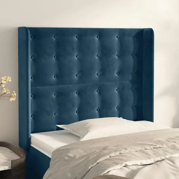Tête de lit avec oreilles Bleu foncé 83x16x118/128 cm Velours