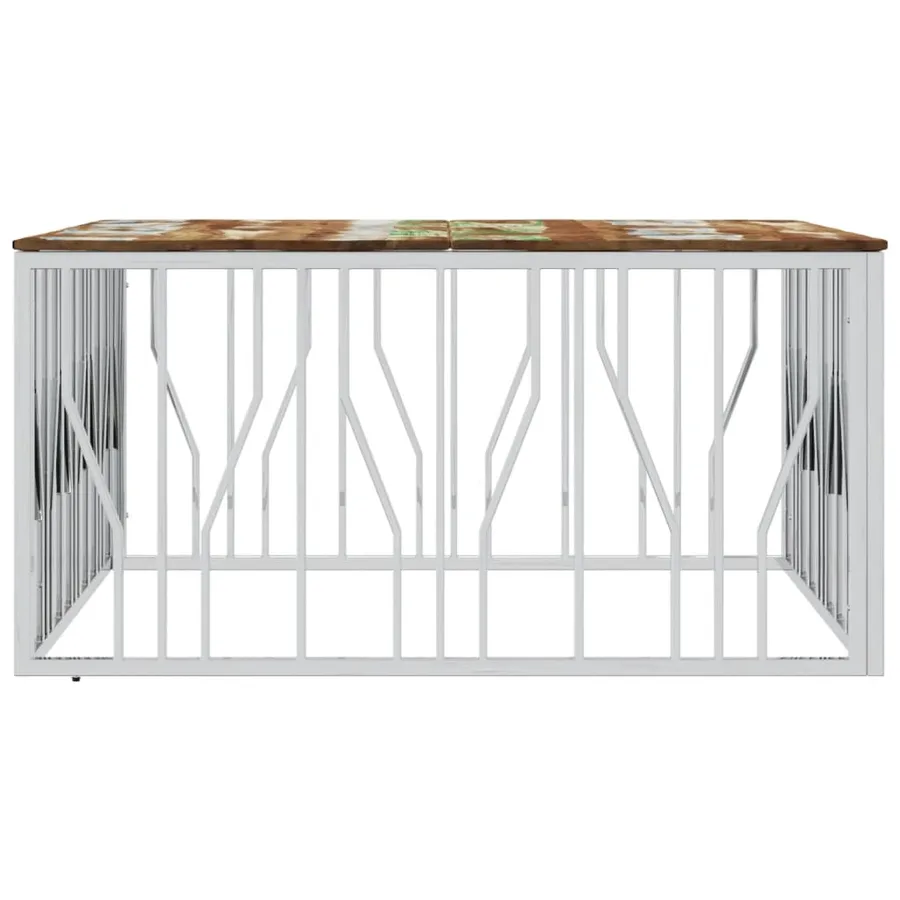 Table basse argenté acier inoxydable/bois massif récupération - 4