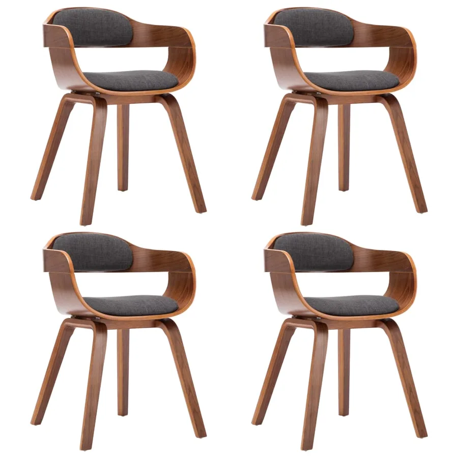 Chaises à manger lot de 4 gris foncé tissu et bois courbé - 2