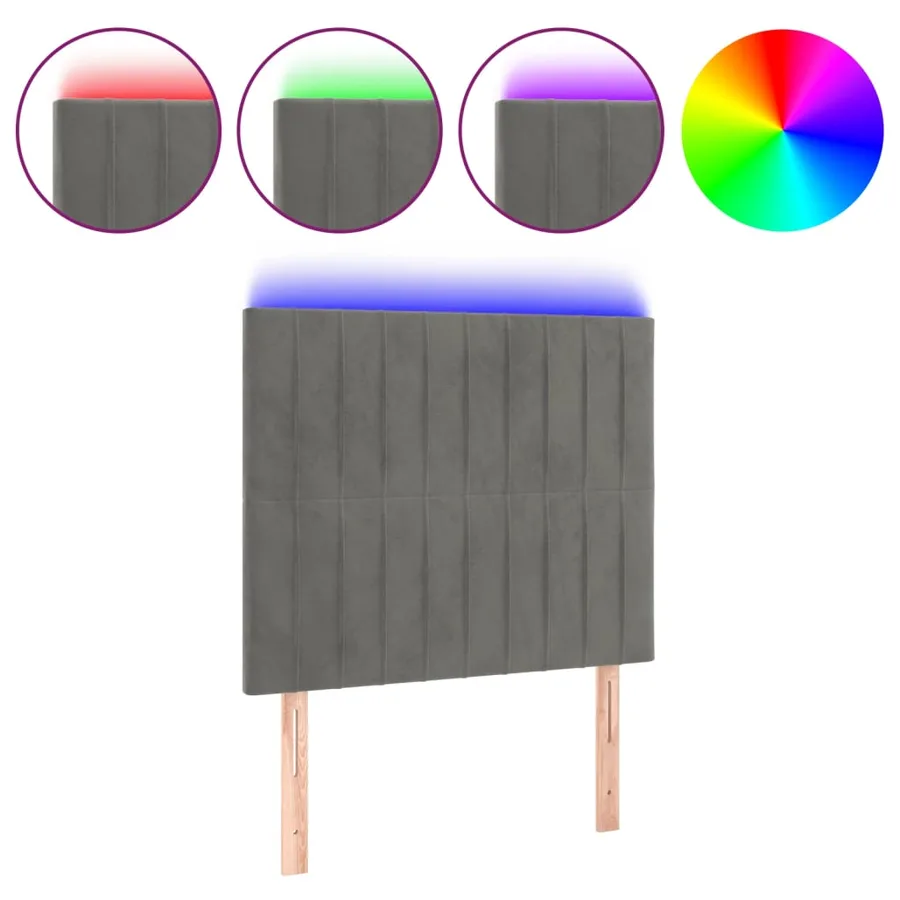 Tête de lit à LED Gris clair 90x5x118/128 cm Velours - 2
